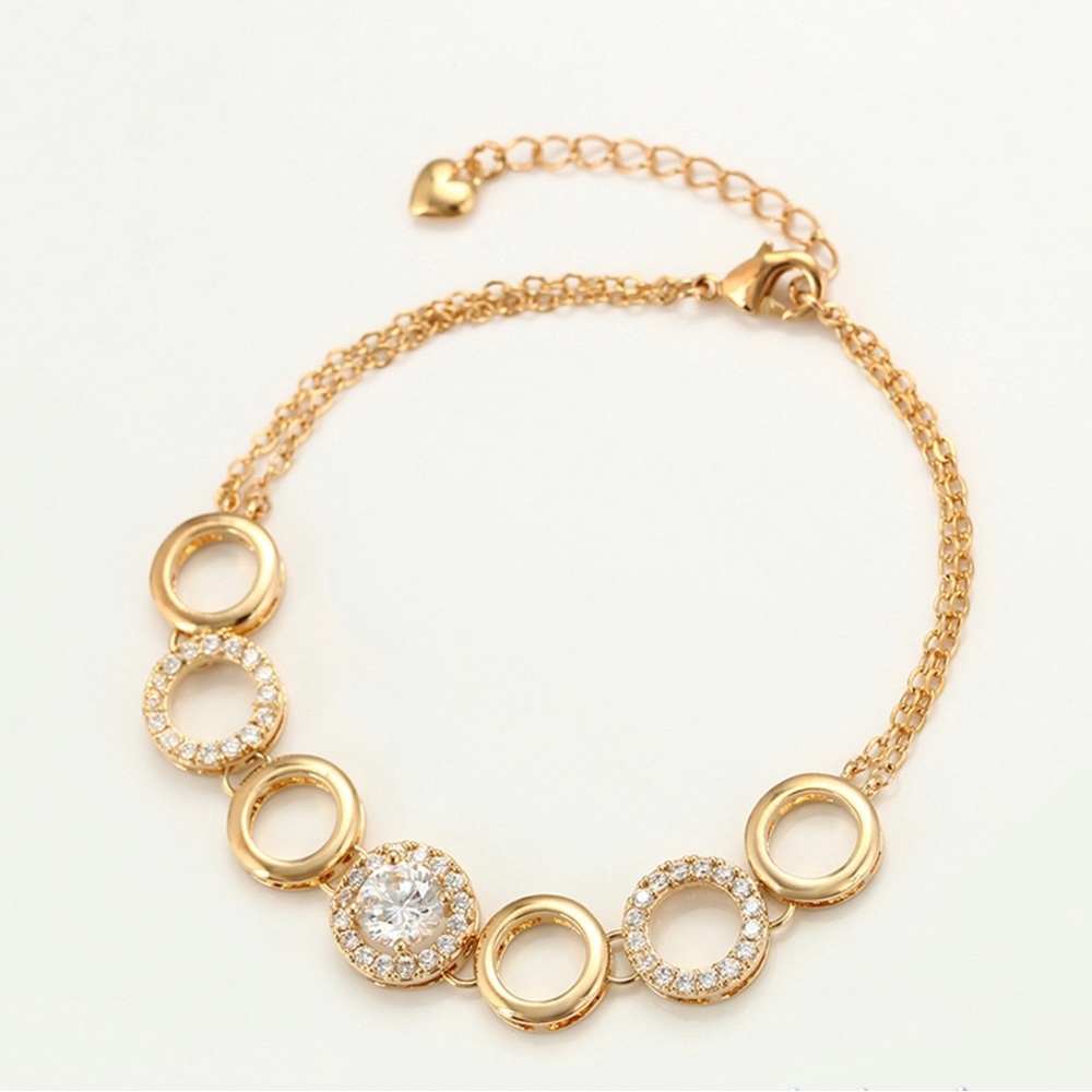 Circle Bracelet | Real CZ Stone | 18k Gold Plated Adjustable Water Resistant - Picture 1 of 12